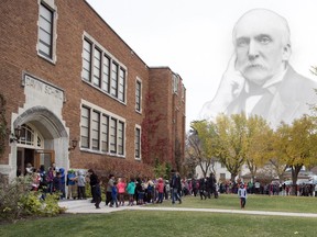 A composite photo shows Nicholas Flood Davin and the school for which he was named.