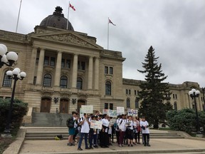 Shelly Reed's Grade 7 class from George Lee School in Regina walked to the Saskatchewan Legislative Building in a "Speak Out For Mental Health" march.