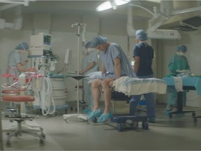 A scene from the film Falling Through the Cracks: Greg's Story, which tells how Greg Price died at the age of 31 of testicular cancer after what his family said was a failure by the health care system.