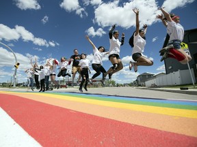 École Harbour Landing School Grades 6-8 GSA (Gender and Sexuality Alliance) students painted a new rainbow crosswalk in Regina.