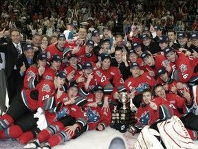 The Kelowna Rockets, shown celebrating a Memorial Cup championship victory at home in 2004, are one of four bidders from the WHL for the CHL's 2020 championship tournament.