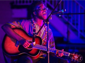 Musician Outré performs at the African pavilion on Hillsdale Street during Mosaic 2018.