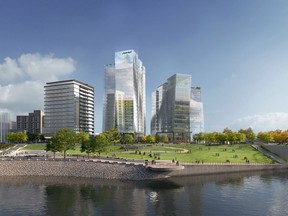 Renderings of the Nutrien Tower, planned for the north side of the River Landing development in Saskatoon, which is expected to be Saskatchewan's tallest office building when it is completed in 2021. Photos supplied by: Nutrien Ltd.
