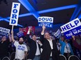 Ontario PC supporters react after the PC's reached a majority in the Ontario Provincial election at the Doug Ford election night headquarters in Toronto, on Thursday, June 7, 2018.