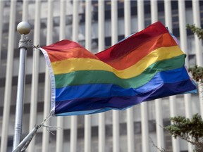 REGINA, SASK :  June 11, 2018  --  A pride flag flies in front of city hall in Regina. TROY FLEECE / Regina Leader-Post