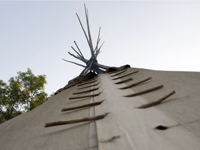 Days after being taken down, the teepee at the Justice for our Stolen Children camp has been erected again in Wascana Centre on the same spot.