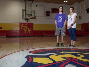 REGINA, SASK : June 2, 2018  -- Teacher Samantha Taylor, right, and student Josh Anderson stand in the gym at Sheldon-Williams Collegiate on Coronation Street. BRANDON HARDER/ Regina Leader-Post
