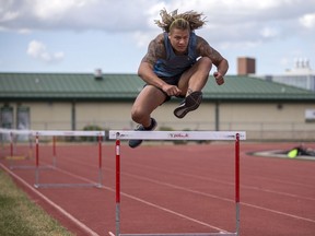 SASKATOON, SK--JUNE 29/2018-9999 Sports Kayden Johnson- Kayden Johnson, who captured the RBC top performer award this spring, is a multi-sport athlete and theatre major, practices at Griffiths Stadium track in Saskatoon, SK on Friday, June 29, 2018.