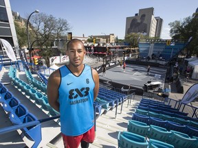 Nolan Brudehl, who is playing in this weekend's FIBA 3-on-3 world masters tournament, stands for a photograph in the stands in Saskatoon, SK on Friday, July 20, 2018. Brudehl has made a remarkable recovery from knee surgery after his surgeon told him he wouldnÕt be able to play competitive ball again.