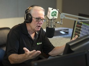 Alex Docking working in the CJME broadcast booth in Regina. He celebrated his 50th year in broadcasting last month.