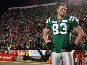Andy Fantuz of the Saskatchewan Roughriders stands along on the field after his team lost the 2009 Grey Cup final between the Montreal Alouettes and the Saskatchewan Roughriders in Calgary November 29, 2009.  (Don Healy / Canwest News Service)  GREY CUP 2009