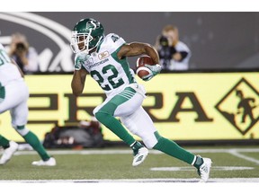 Saskatchewan's Christion Jones scored his first punt return for a touchdown this season against the Tiger-Cats on July 19.