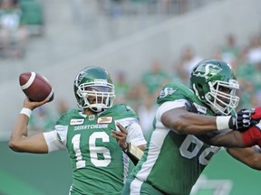 Quarterback Brandon Bridge struggled for the Saskatchewan Roughriders in Saturday's 34-22 loss to the visiting Calgary Stampeders.