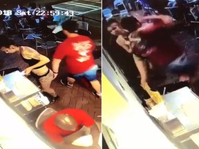 Security footage from a Georgia restaurant shows a waitress taking down a customer who had allegedly groped her. (YouTube/News Dog Virals)