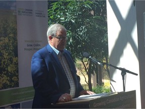 Federal Agriculture Minister Lawrence MacAulay speaks at a funding announcement in Saskatoon on Thursday, July 12, 2018. Saskatoon StarPhoenix photo by Alex MacPherson.