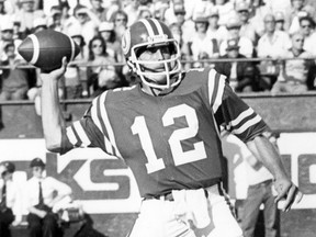 John Hufnagel, shown in this file photo, quarterbacked the Saskatchewan Roughriders in a 1982 game that looked much like Saturday's 34-22 loss to the Calgary Stampeders — for whom Hufnagel is now the general manager.
