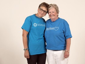 Anne Chase, right, a long-time ovarian cancer survivor has received the Peggy Truscott Award of Hope for her years of advocating on behalf of women like Kathy Szarkowicz, left.