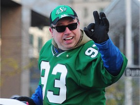 Brent Butt, shown here during the 2014 Grey Cup parade in Vancouver, is a die-hard Riders fans.