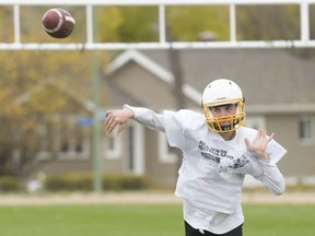 Keegan Kaytor, shown at practice with the Sheldon-Williams Spartans last year, is a key member of the Saskatchewan team that has advanced to Sunday's Football Canada Cup final against Alberta.