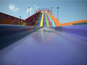 Calm before the storm: The EuroSlide was the only big ride setup Monday afternoon as the Queen City Ex is set to open on Wednesday in Regina.