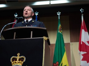 Saskatchewan RCMP Commanding Officer, Assistant Commissioner Curtis Zablocki speaks at RCMP Depot  Division regarding charges laid in relation to the Humboldt Broncos crash.