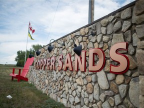 The sign in front of the Copper Sands trailer park East of Regina.