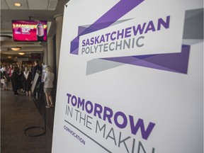 Saskatchewan Polytechnic graduates wait in the lobby of TCU Place prior to convocation in Saskatoon, SK on Friday, May 26, 2017.
