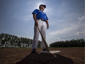 Marysburg Royals senior baseball team coach Wayne Strueby stands at home plate in Marysburg. The tiny hamlet, with a population of 23 people, is celebrating 100 years with the Marysburg Royals baseball team.
