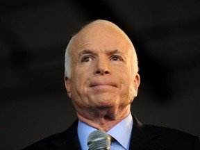 In this file photo taken on November 04, 2008 Republican presidential candidate John McCain attends a campaign rally at the airport in Grand Junction, Colorado.