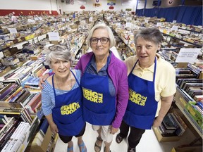 Margo Embury, from left, Janet Drummond and Bev Barlow are three of the seven volunteer co-ordinators for The Big Book Sale, put on by the Seniors' University Group. The event will take place at the Tartan Curling Club in Regina.