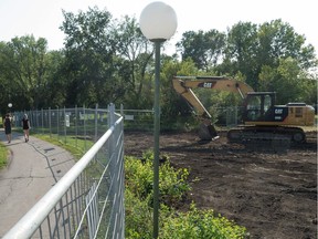 The construction scene on Aug. 2 at the site of the new Conexus Credit Union building in Wascana Park.