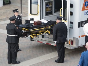 A memorial service was held for Regina paramedic Robbie Curtis, who died last week from suicide. Curtis struggled with PTSD for the past few years. The procession was received by the EMS honour guard.