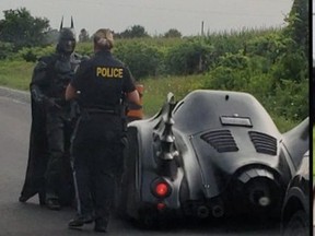 Video footage of an OPP officer pulling over "Brampton Batman" in Caledon on Saturday.