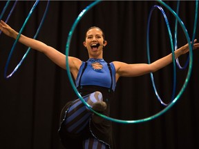 Sandra Sommerville, a member of the Indigo Circus group, takes part in a performance held in the International Trade Centre as part of the Queen City Ex at Evraz Place. BRANDON HARDER/ Regina Leader-Post