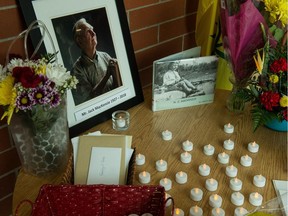 A memorial is set up for the late Jack MacKenzie at the elementary school bearing his name on Buckingham Drive E.