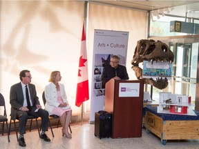 Ralph Goodale, right, federal minister of public safety, speaks at the Royal Saskatchewan Museum regarding funding money being given to the Museum.