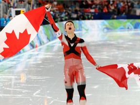 Regina's Lucas Makowsky,shown here celebrating the gold medal in men's team pursuit in long-track speed skating at the 2010 Winter Olympics, is to be inducted into the Regina Sports Hall of Fame.