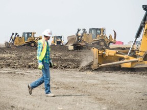 Bulldozers work on a pipeline right-of-way that will eventually be the site of a new Enbridge pipeline. BRANDON HARDER/ Regina Leader-Post