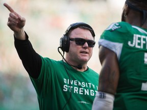 Saskatchewan Roughriders head coach Chris Jones, left, feels his team's defence has regressed in recent weeks.