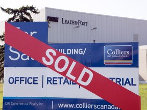 A sold sign at the Leader-Post building in Regina. The newspaper is planning to stay put "for the foreseeable future."