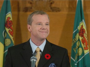 Brad Wall talking to reporters at the Legislature the day after he was elected premier on Nov. 7, 2007.