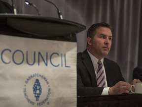 Patrick Maze, president of the Saskatchewan Teachers' Federation, during the STF Council at the Radisson Hotel, in Saskatoon, SK on Thursday, April 26, 2018.