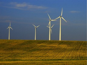 You are four times more likely to find wind turbines like these in North Dakota than in Saskatchewan.
