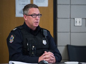 Sgt. Hans Larsen delivers a presentation about critical incident stress management for the Board of Police Commissioners at Regina police headquarters on Osler Street.