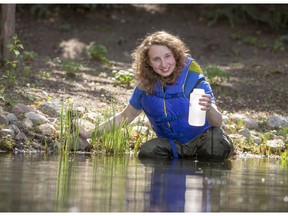 Student Emily Cavaliere studies a water cleansing process that keeps lakes "alive" in winter. (Dave Stobbe for the University of Saskatchewan)