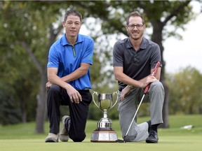 The McNall brothers — Ryan, left, and Shawn, right — are to compete in the eighth annual Fraser Cup this weekend at the Wascana Country Club. They are shown with the Fraser Cup trophy in 2014.