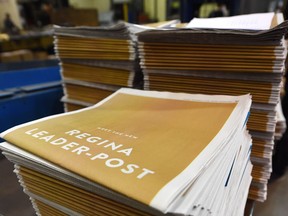 Stacks of Regina Leader-Post newspapers after the last redesign in 2015.