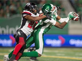One bright spot for the Saskatchewan Roughriders on Saturday was a 40-yard reception by Kyran Moore, right, on third-and-two. On the next play, though, the Roughriders were intercepted during their 30-25 loss to the Ottawa Redblacks.