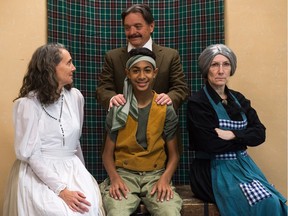 Jodi Woollam (left), John Chaput (centre, back), Matthew Dominguez (centre, front) and Bonnie Senger (right) are part of the cast of Regina Little Theatre's production of The Lost Boy.