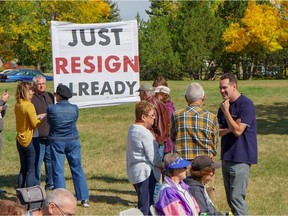 A photo posted by protest organizer Chelsea Flook of a protest against Regina-Lewvan MP Erin Weir.